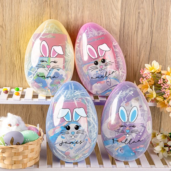 Personalized Cute Bunny Expression Ears Easter Egg with Name Easter Hunting Birthday Party Gift for Kids