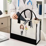 Personalisierte Geburtsblume Schleife Cartoon-Charakter Tragetasche Tote Bag Geburtstag Krankenschwester Woche Geschenk für medizinisches Personal