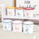 Personalized Cute Bunny Floral Initial 12oz Enamel Mug with Name Happy Easter Birthday Gift for Boys Girls