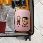 Personalisierte Cartoon Graduate Charakter Name Schmuckkasten mit einstellbaren LED Make-up Spiegel Reise Essentials Graduierung Geburtstag Geschenk für Frauen