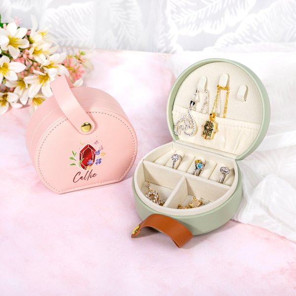 Henkilökohtainen Floral Birthstone PU Nahka Kädessä pidettävät korut laatikko nimi Portable Travel Essentials Syntymäpäivä Äitienpäivä lahja naisille tytöille