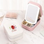 Personalisierte Floral Birthstone Name Schmuck-Box mit einstellbaren LED Make-up Spiegel Reise Essentials Geburtstag Geschenk für Frauen