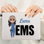 Pochette de maquillage en lin personnalisée avec nom et profession Cadeau d'anniversaire pour infirmière médecin personnel médical