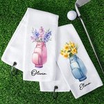 Personalisierte Geburt Blume Golf Tasche Vase saugfähige Waffel Sport Handtuch mit Namen und hängenden Clip Geburtstag Sport Zubehör Geschenk für Golfspieler