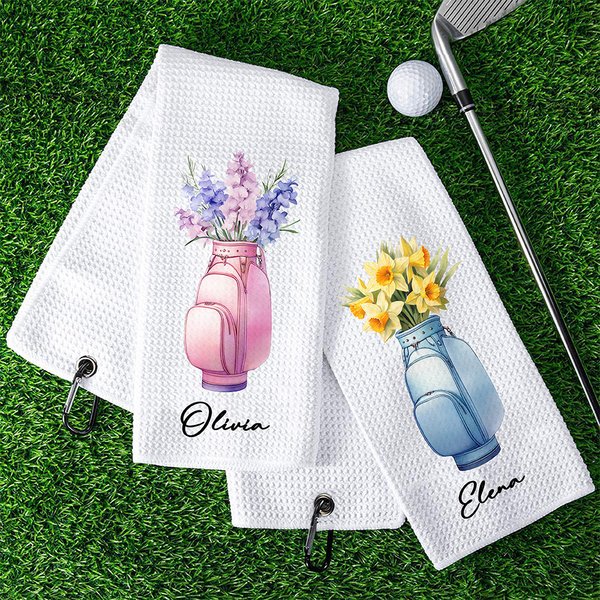 Serviette de sport gaufrée avec nom et clip de suspension Cadeau d'anniversaire Accessoires de sport Cadeau pour joueurs de golf