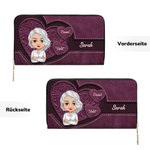 Personalisierte Lange Retro Cartoon-Figur PU-Leder Geldbörse mit 1-8 Namen und Mehreren Fächern Geburtstag Muttertag Geschenk für Damen