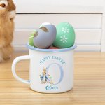 Personalized Cute Bunny Floral Initial 12oz Enamel Mug with Name Happy Easter Birthday Gift for Boys Girls