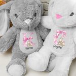 Personalized Pink Coquette Bow Initial Cute Easter Bunny Plush Stuffed Animal Toy with Name Easter Birthday Gift for Kids