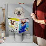 Personalized Reading Newspaper Cat Dog Photo Canvas Poster Framed Frameless Painting Wall Decor Birthday Memorial Gift for Pet Owners