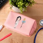 Borsa cosmetica in pelle PU con fiocco personalizzata con nome, regalo di compleanno e apprezzamento per la settimana dell'infermiere per il personale medico.