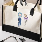 Personalisierte Geburtsblume Schleife Cartoon-Charakter Tragetasche Tote Bag Geburtstag Krankenschwester Woche Geschenk für medizinisches Personal