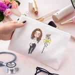 Personalized Birth Flower Bow Stethoscope Cartoon Character Canvas Makeup Bag with Name Appreciation Nurse Week Gift for Medical Staff Women