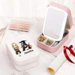 Personalisierte Cartoon Graduate Charakter Name Schmuckkasten mit einstellbaren LED Make-up Spiegel Reise Essentials Graduierung Geburtstag Geschenk für Frauen