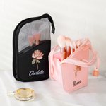 Personalisierte Vintage Geburt Blume Name Wasserdicht Vertikale Makeup Pinsel Tasche mit 10 Stück Makeup Pinsel Reisezubehör Geburtstag Geschenk für Frauen