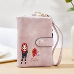 Portefeuille personnalisé en cuir PU à trois volets avec porte-cartes et dragonne Cadeau d'anniversaire pour les filles et les femmes