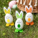 Personalized Colorful Floral Plaid Cute Easter Bunny Eggs Decoration with Name Set of 3 Holiday Basket Stuffers Party Favors Gift for Kids