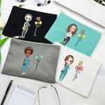 Personalized Birth Flower Bow Stethoscope Cartoon Character Canvas Makeup Bag with Name Appreciation Nurse Week Gift for Medical Staff Women