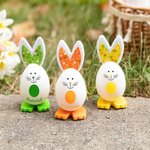 Personalized Colorful Floral Plaid Cute Easter Bunny Eggs Decoration with Name Set of 3 Holiday Basket Stuffers Party Favors Gift for Kids
