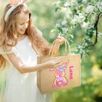 Personalisierte bunte niedliche Hase Jute Tasche mit Namen Tote Bag Ostereierjagd Party Geschenk für Jungen Mädchen