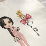 Personalized Birth Flower Bow Stethoscope Cartoon Character Canvas Tote Bag with Name Appreciation Birthday Gift for Nurse Doctor Medical Staff
