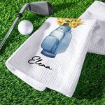 Personalisierte Geburt Blume Golf Tasche Vase saugfähige Waffel Sport Handtuch mit Namen und hängenden Clip Geburtstag Sport Zubehör Geschenk für Golfspieler