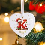 Personalised Sweets Cane Santa Holly Initial Ceramic Christmas Ornament with Name and Year Holiday Tree Decor Gift for Kids Family