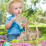 Personalized Cute Easter Bunny Cross Burlap Drawstring Gift Bag with Name Easter Hunting Party Gift for Boys Girls