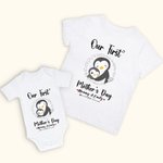 Personalizzato Cute Penguin Our First Mother's Day Camicia abbinata mamma e bambino con nomi Regalo per la festa della mamma per la nuova mamma bambino