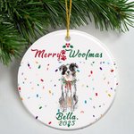 Ornamento natalizio personalizzato per cani in stile Merry Woofmas disegnato a mano con nome e cordino Regalo di Natale per gli amanti degli animali domestici