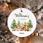 Personalisierte Baby's 1st Christmas Niedliche Waldtiere Fuchs Kaninchen Keramik Ornament Baumschmuck Weihnachtsgeschenk für Baby Jungen Mädchen