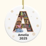 Personnalisé Cartoon Character Bookshelf Snowflakes Reading Girl Ornament with Name Tree Decor Christmas Gift for Her