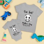 T-shirt 100% coton et Onesie bébé assortis avec motif de panda Cadeau de fête des mères pour nouveau-né et nouvelle maman