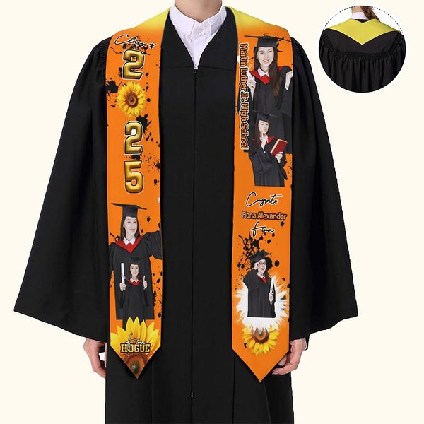 Personalisierte Foto-Collage Multicolor Blume Graduierung Stola mit Text Klasse von 2025 Graduierung Geschenk für Absolventen