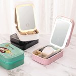 Personalized Prom Queen Birth Flower Name PU Leather Jewellery Box with LED Makeup Mirror Travel Accessory Birthday Anniversary Party Gift for Women