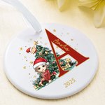 Personalised Cartoon Character with Christmas Tree Ceramic Ornament with Initial and Name Christmas Decor  Gift for Family Kids