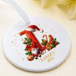 Personalised Sweets Cane Santa Holly Initial Ceramic Christmas Ornament with Name and Year Holiday Tree Decor Gift for Kids Family