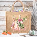 Personalisierte Osterhase Bogen Kreuz wiederverwendbare Jute Tasche mit Namen Tote Bag Ostern Party Geschenk für Jungen Mädchen