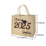 Personalized Class of 2025 Large Capacity Graduation Jute Tote Bag with Year and Name Gift for Graduates