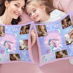 Taie d'oreiller personnalisée en forme de sirène 4 photos carrées avec nom Décoration d'intérieur Cadeau d'anniversaire pour fille