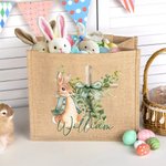 Personalisierte Osterhase Bogen Kreuz wiederverwendbare Jute Tasche mit Namen Tote Bag Ostern Party Geschenk für Jungen Mädchen