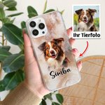 Personalisierte Aquarell Hund Katze TPU iPhone Handyhülle mit Namen Haustierporträt Verlust Erinnerung Geburtstag Geschenk für Haustier Liebhaber