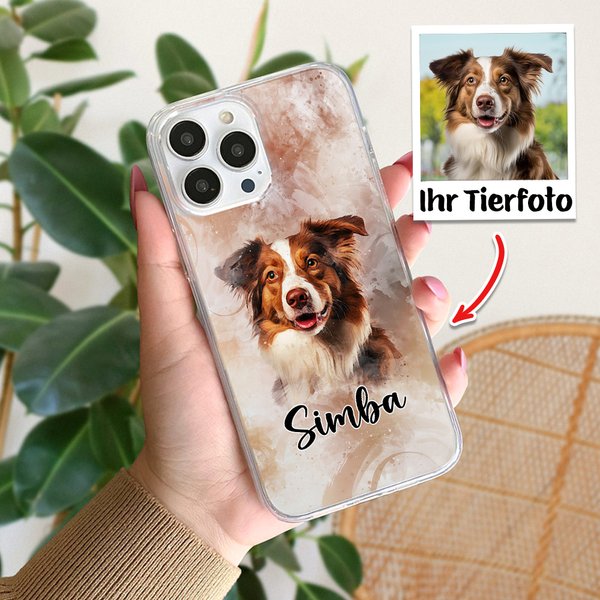 Personalisierte Aquarell Hund Katze TPU iPhone Handyhülle mit Namen Haustierporträt Verlust Erinnerung Geburtstag Geschenk für Haustier Liebhaber