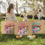 Personalisierte Osterei Regenbogen Cartoon Charakter wiederverwendbare Jute Tasche mit Namen Tote Bag Ostern Party Geschenk für Kinder