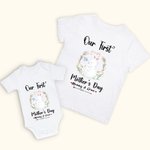 Personalisierte Baumwolle Unsere erste Muttertag Bunny Rabbit Mommy T-Shirt und Baby Onesie mit Namen Geschenk für neue Mutter Baby