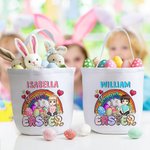 Personalized Easter Egg Rainbow Cartoon Character Canvas Basket with Name Easter Egg Hunts Party Favor Gift for Boys Girls