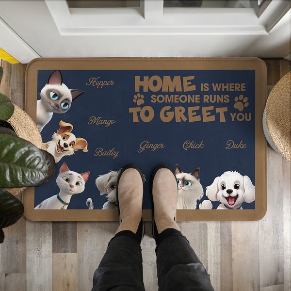 Tapis de porte antidérapant personnalisé en 3D avec les noms des animaux domestiques Cadeau de pendaison de crémaillère pour la famille et les amoureux des animaux domestiques