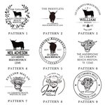 Personalised Farm Highland Cow Theme Book Envelope Embosser Stamp and Storage Bag with Name and Address Wedding Gift for Cow Lover Book Lover