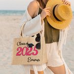 Personalized Class of 2025 Large Capacity Graduation Jute Tote Bag with Year and Name Gift for Graduates