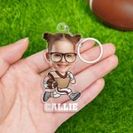 Personalisierte American Football Cartoon Charakter Gesicht Foto Acryl Schlüsselanhänger mit Namen Geburtstag Kindertag Geschenk für Kinder