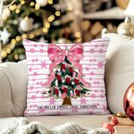 Personalized Glitter Bow Christmas Tree Throw Pillow Cover with Name and Text Home Decor Birthday Christmas Gift for Family Kids